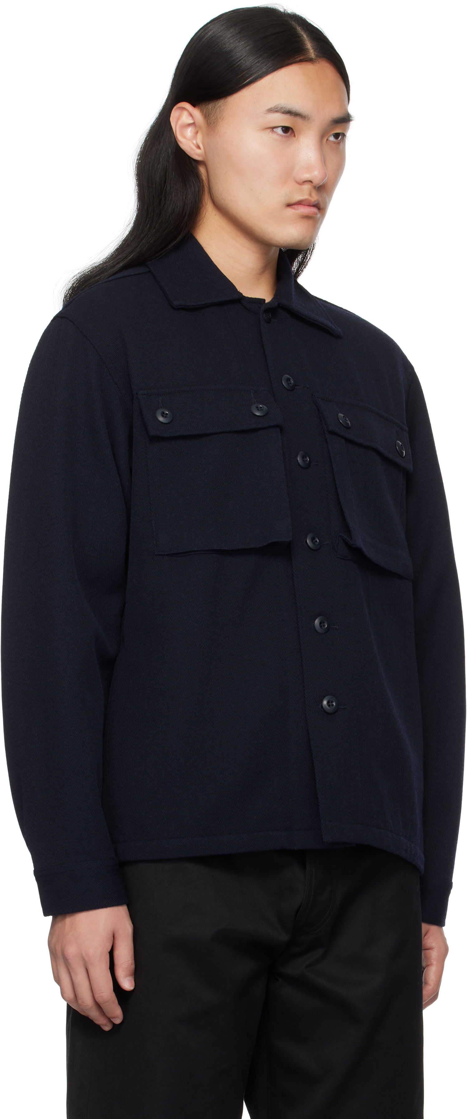Jacka BEAMS BEAMS PLUS Wool Kersey Military Shirt Jacket Mörkblå | 38180588791, 1
