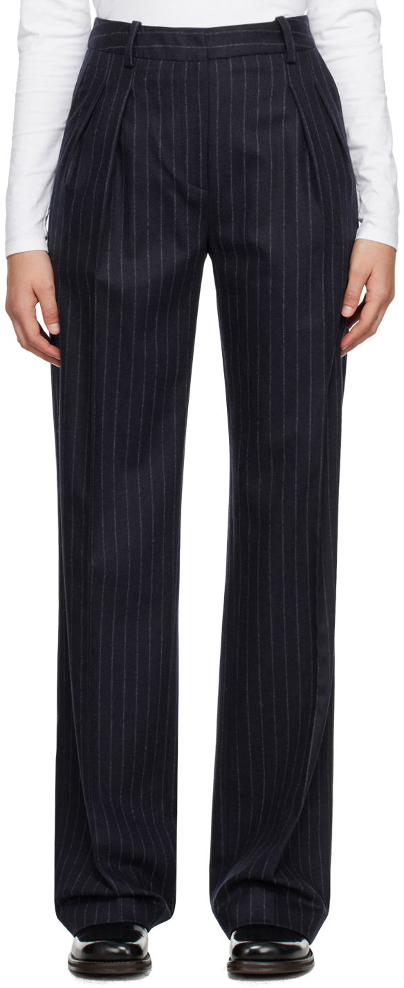 Byxor Loulou de Saison Loulou de Saison Amoya Pinstriped Trousers Mörkblå | AMOYA, 0