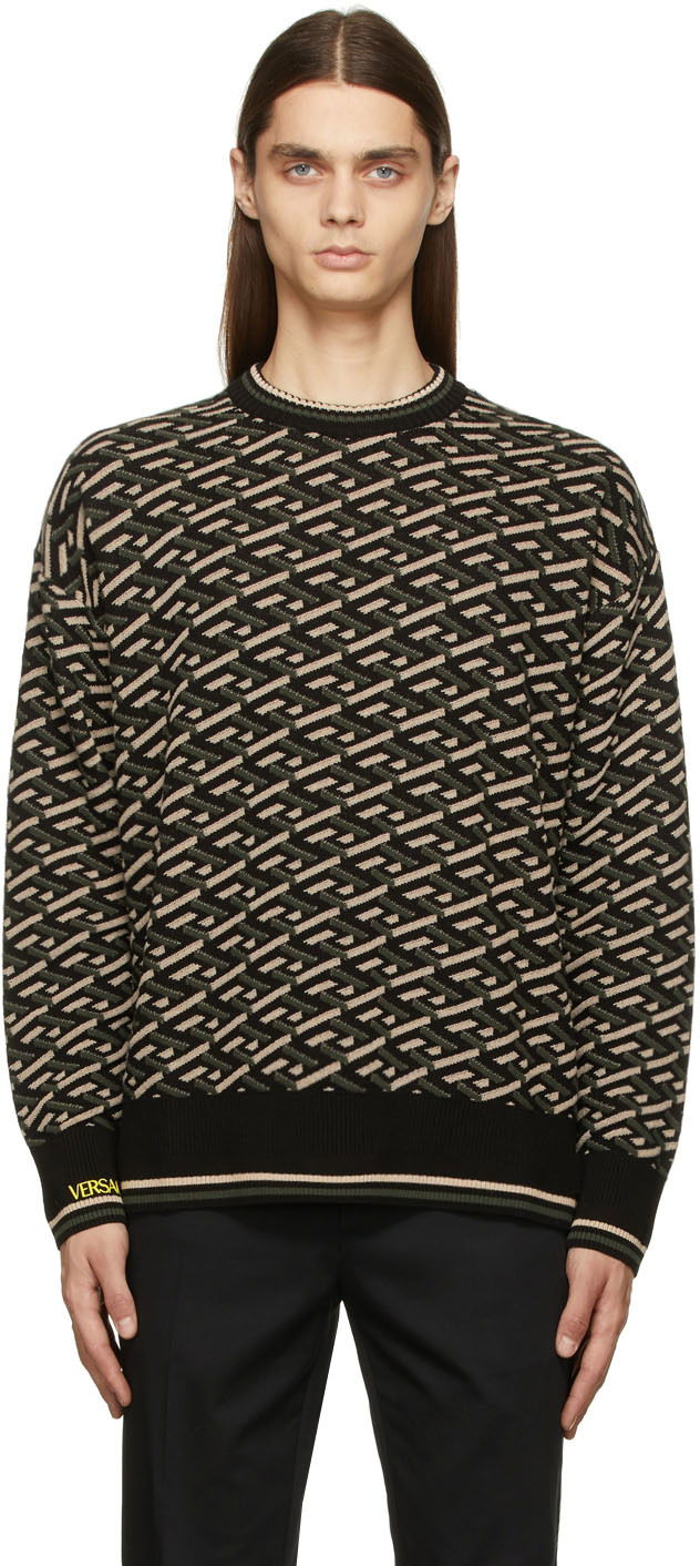 Sweater Versace La Greca Jacquard Knit Sweater Flerfärgad | 1002347 1A01605