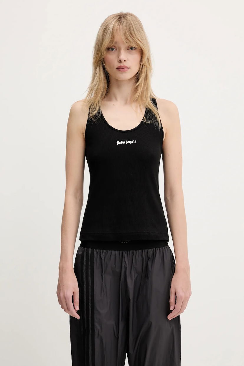 Linne Palm Angels Palm Angels Classic Logo Rib Tank Top Svart | PWAC020C99FAB0011003