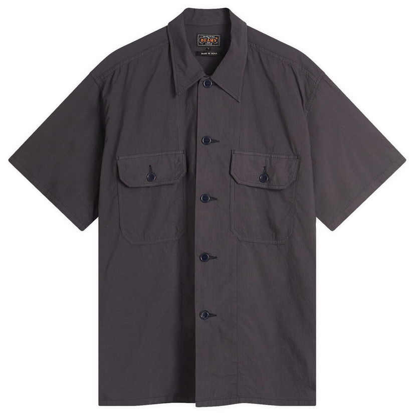 Skjorta BEAMS Beams Plus Textured Ripstop Short Sleeve Shirt, Size Large Grå | 3801-0186-139-79