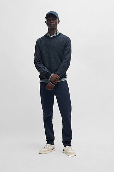 Sweater BOSS Regular-Fit Knitted Sweater Mörkblå | 50533785, 1