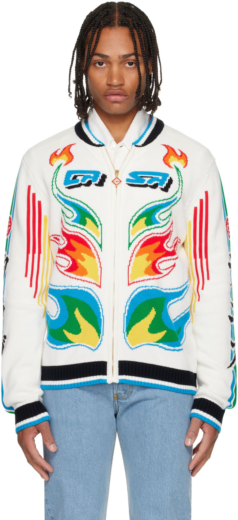 Bomberjacka Casablanca Flame Laurel Cotton Knit Casa Club Jacket Flerfärgad | M-AW25-KW-1100-01