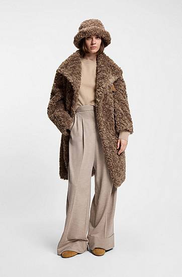 Rockar BOSS Shaggy faux-fur stand-collar coat with concealed closure Brun | 50548340, 1
