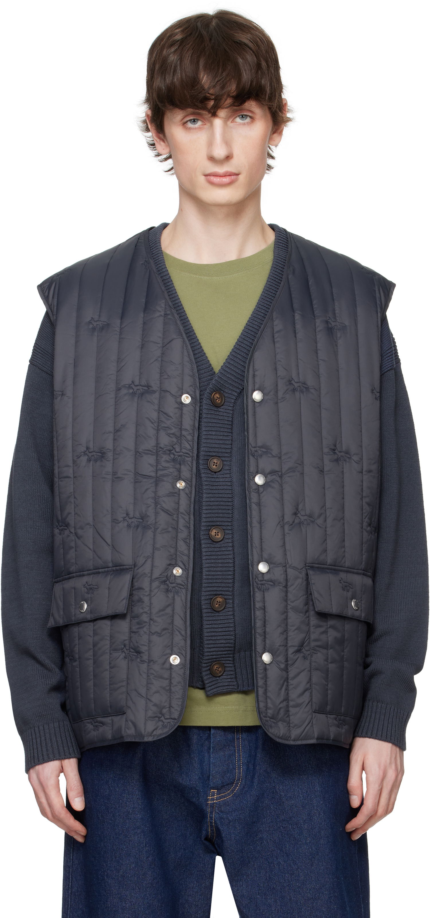 Väst MAISON KITSUNÉ Maison Kitsuné Sleeveless Quilted Vest Mörkblå | OM02120WW9047, 0