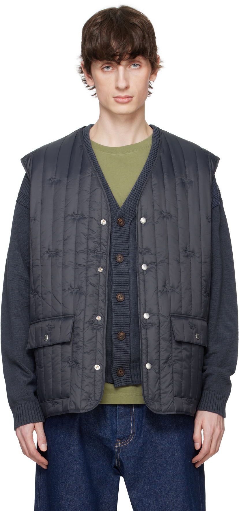 Väst MAISON KITSUNÉ Maison Kitsuné Sleeveless Quilted Vest Mörkblå | OM02120WW9047