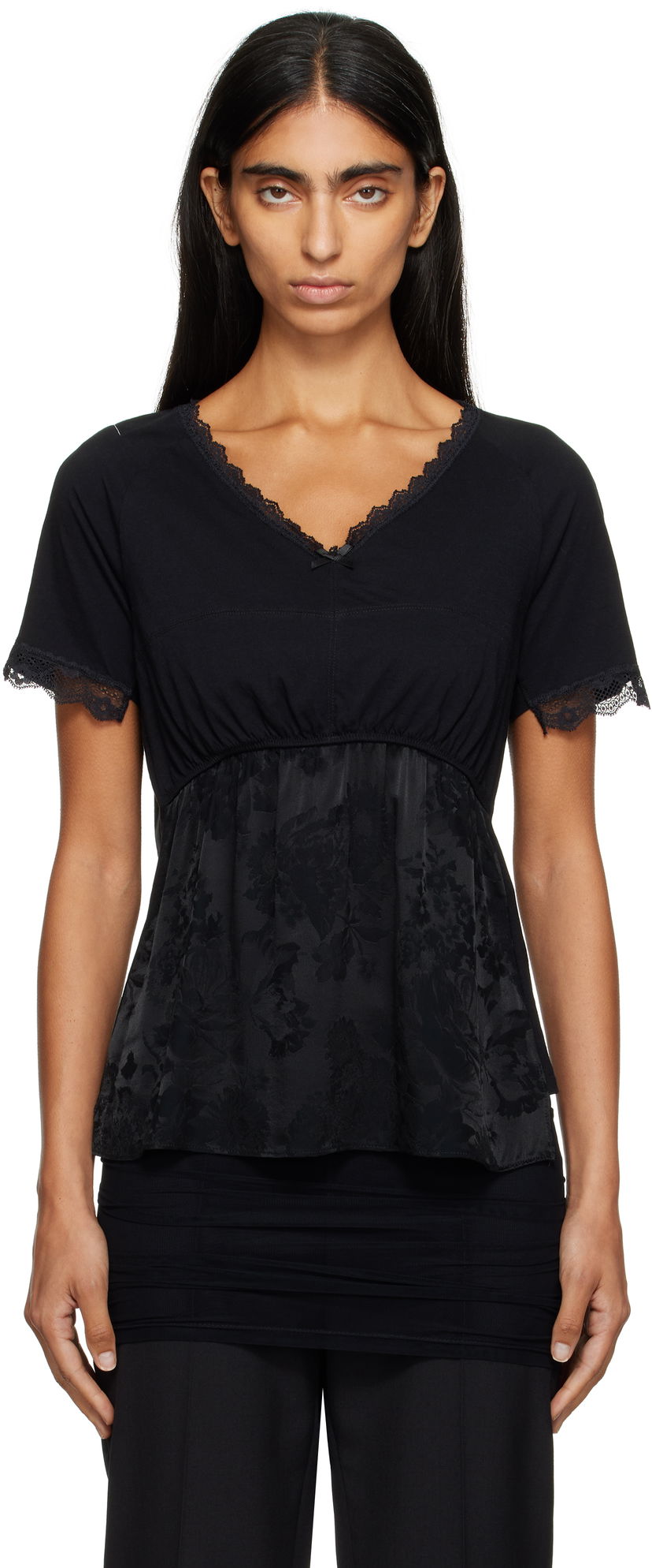T-shirt Maison Margiela MM6 Maison Margiela Jersey & Lace Peplum T-Shirt Svart | S52NC0353 M20048