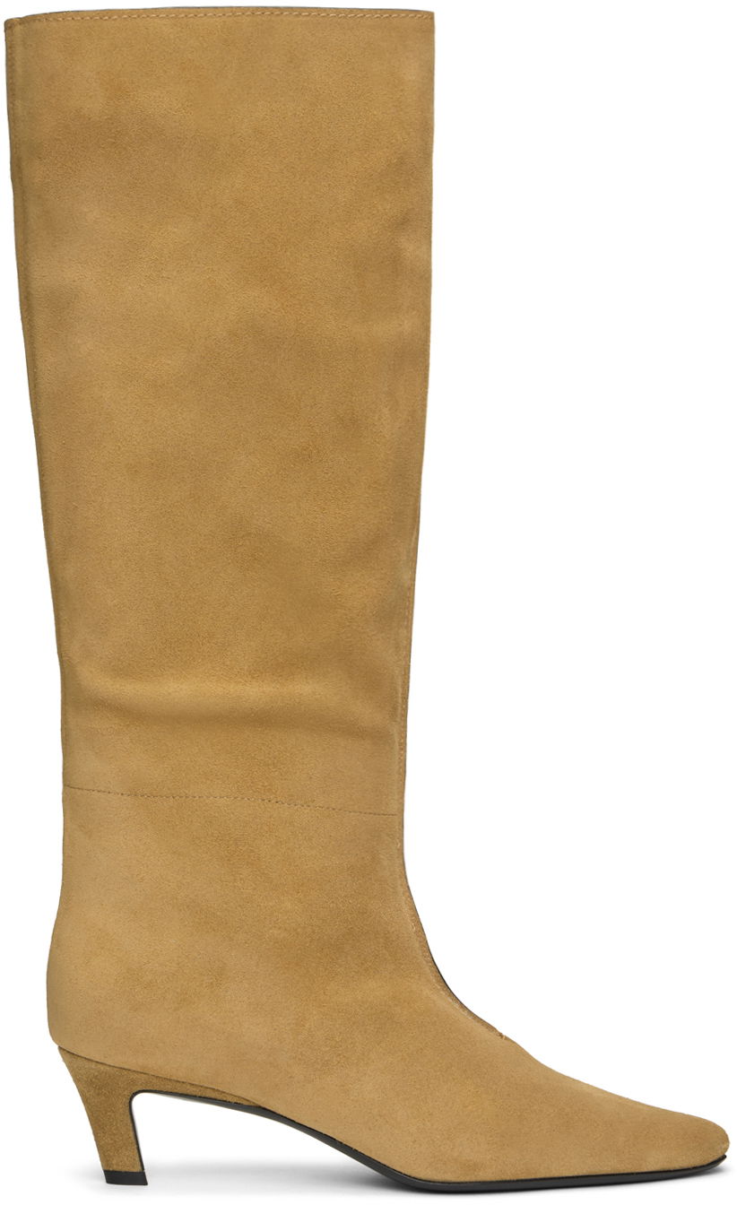 Kläder TOTEME TOTEME Wide Shaft Suede Knee-High Boots Beige | 243-WAS3114-LE0003
