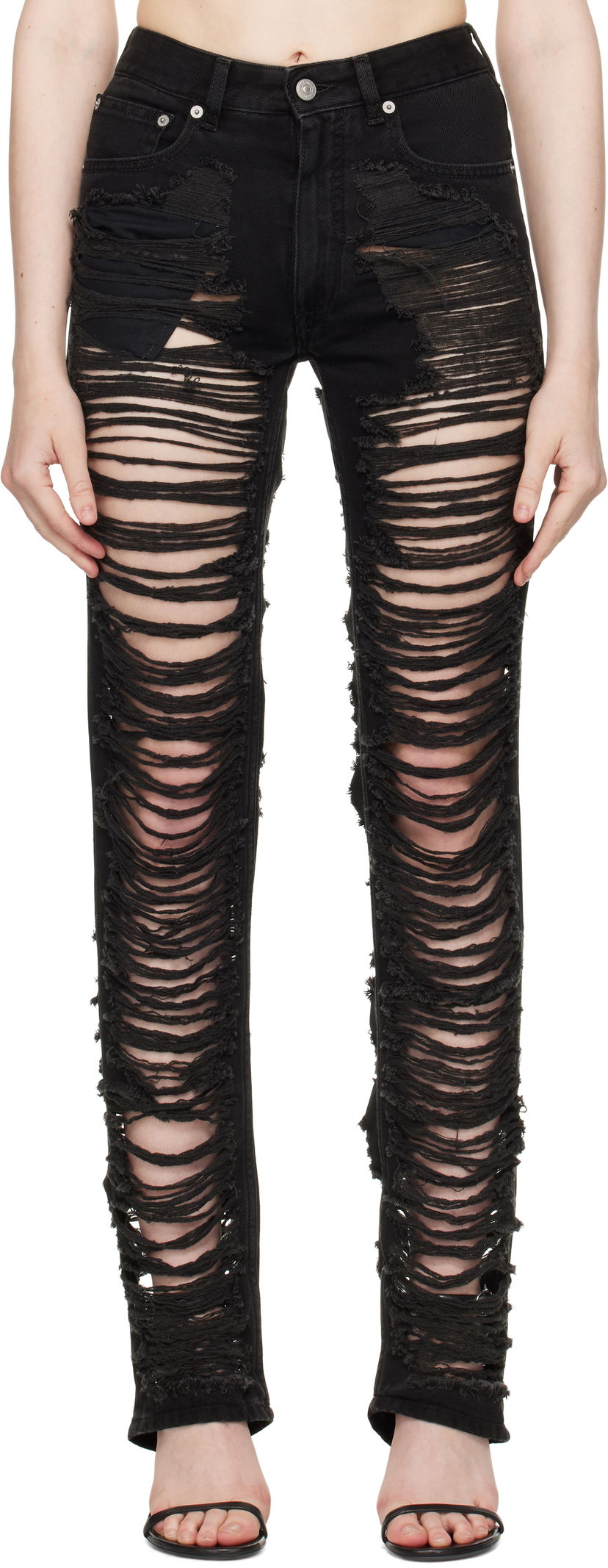 Jeans Maison Margiela MM6 Maison Margiela 5 Pockets Shredded Jeans Svart | S62LB0194 M30011