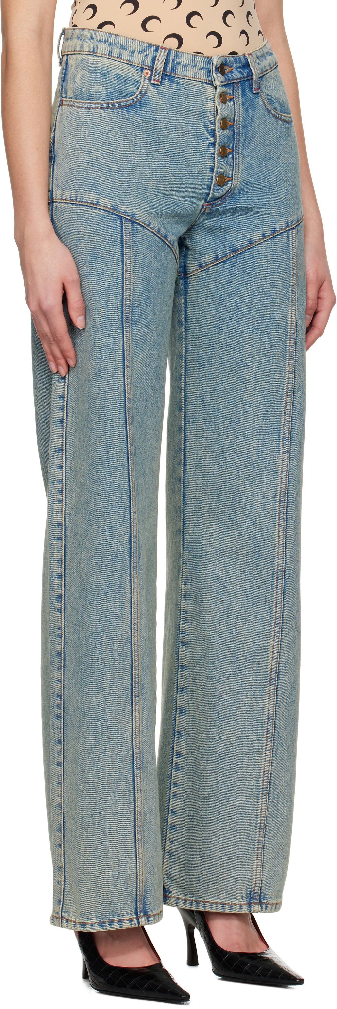 Jeans Marine Serre Marine Serre Moon Laser Flare Jeans Blå | WPA126A CDEN0003, 1