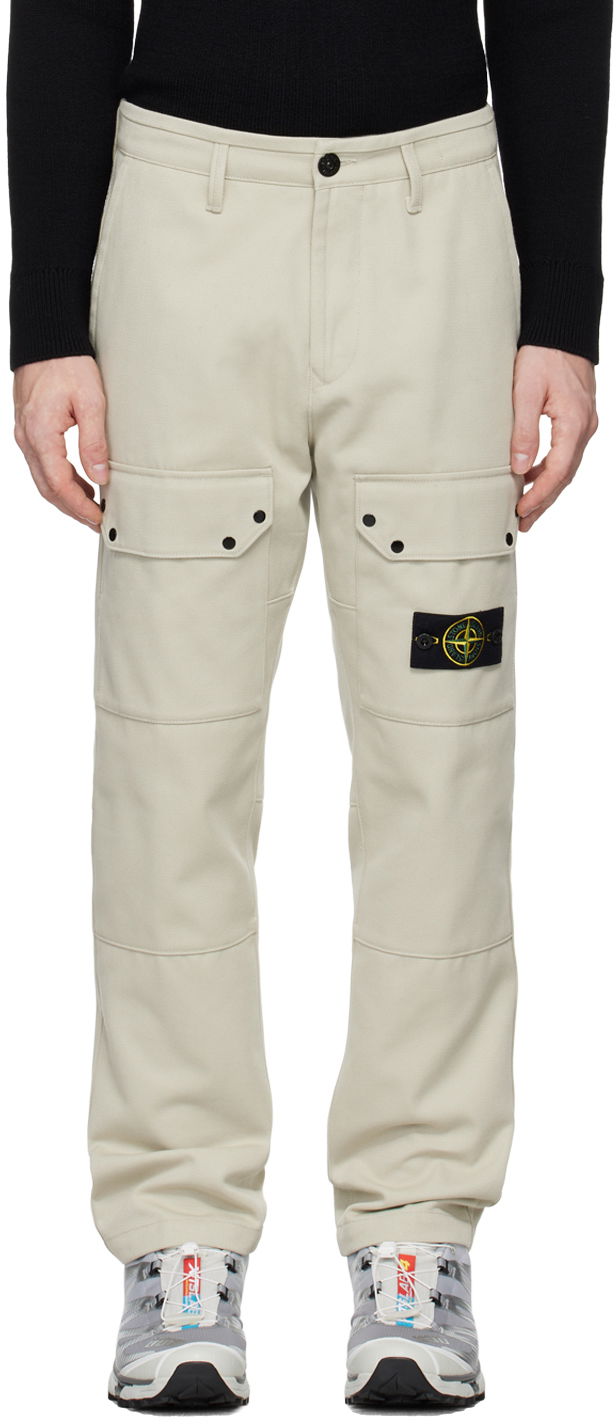 Cargo byxor Stone Island Logo Patch Cargo Pants Beige | 811532403