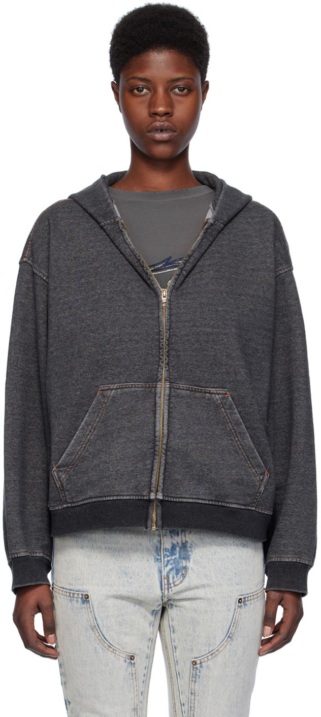 Sweatshirt We11done Faded Zip-Up Hoodie Svart | WD-TJ0-24-787-U-BK