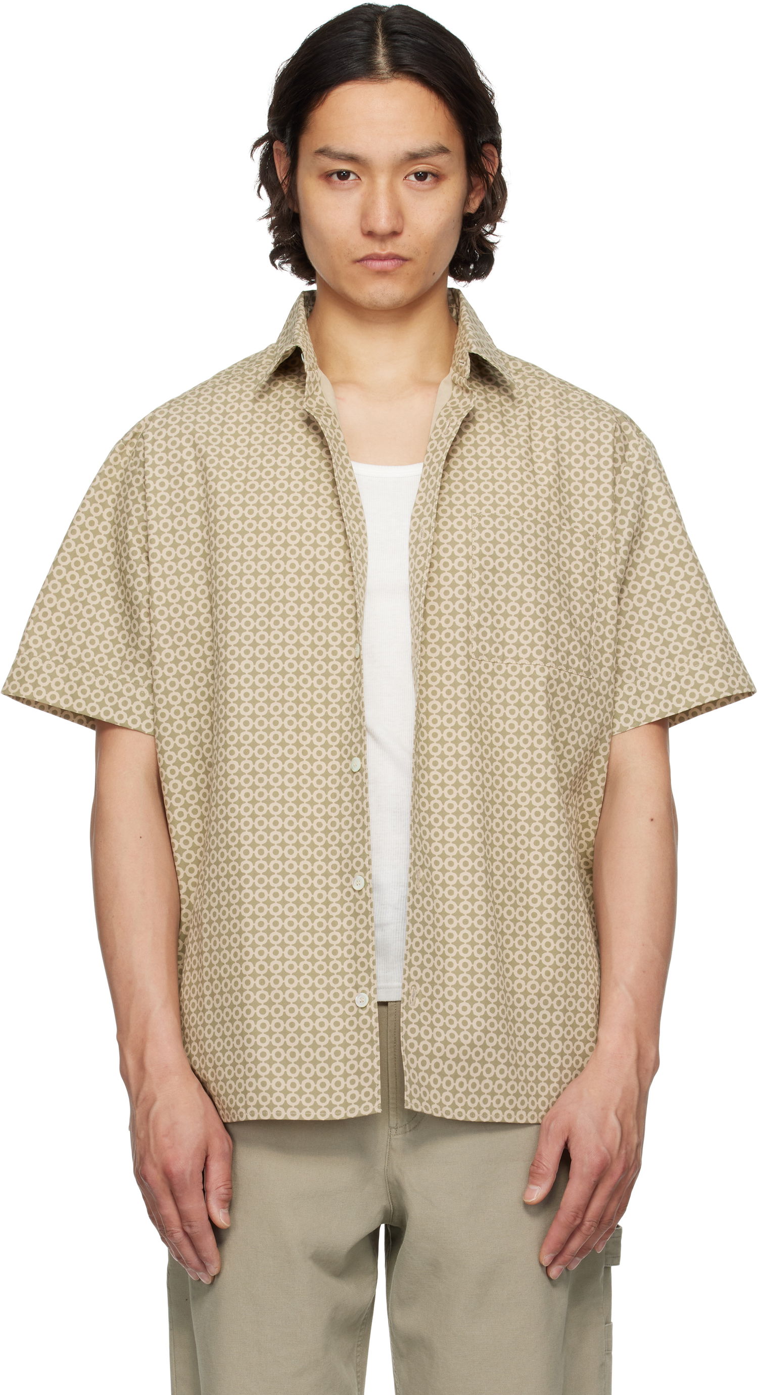 Skjorta A.P.C. A.P.C. Ross Geometric-Print Short-Sleeve Shirt Beige | COHFY-H12541, 0