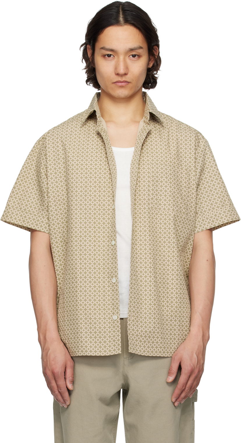 Skjorta A.P.C. A.P.C. Ross Geometric-Print Short-Sleeve Shirt Beige | COHFY-H12541
