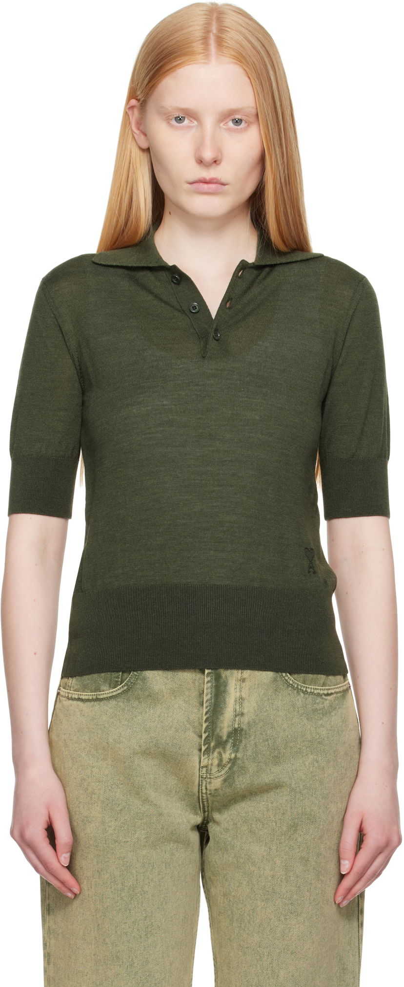 Polotröja AMI AMI Paris Wool Polo Shirt Grön | FPL166.KN0066