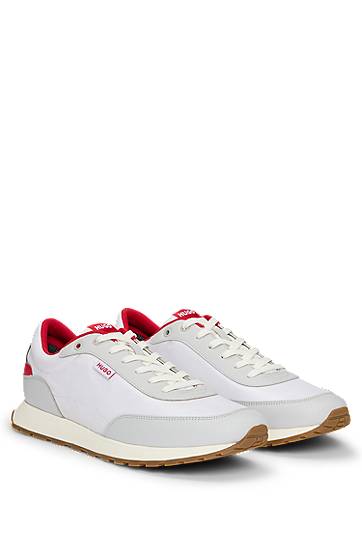 Kläder BOSS HUGO Mixed-Material Logo Flag Trainers Vit | 50542721
