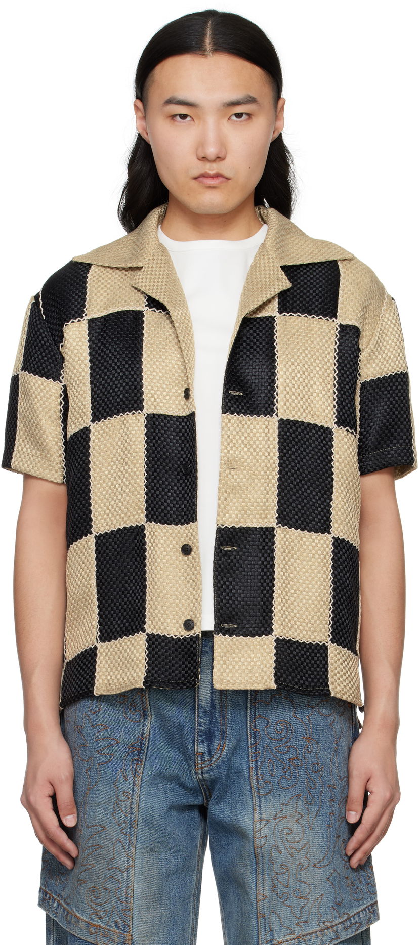 Skjorta Andersson Bell Andersson Bell Patchwork Open Collar Shirt Beige | atb1233m