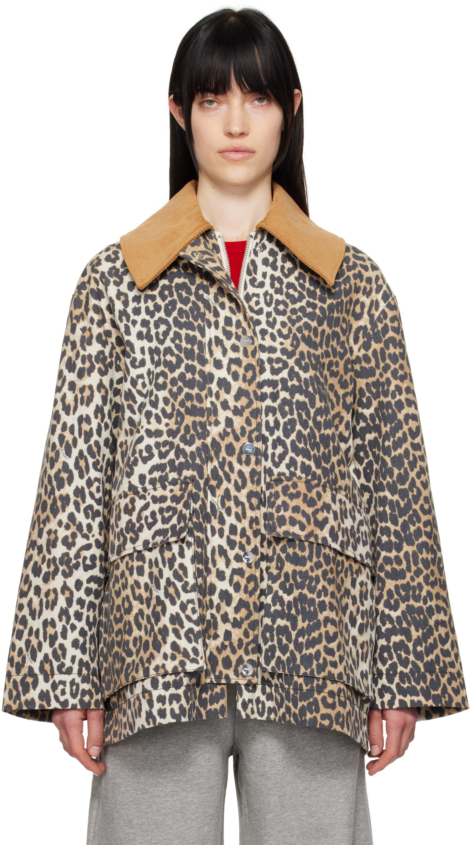Rockar GANNI Ganni Leopard Print Canvas Midi Jacket Beige | W0391, 0