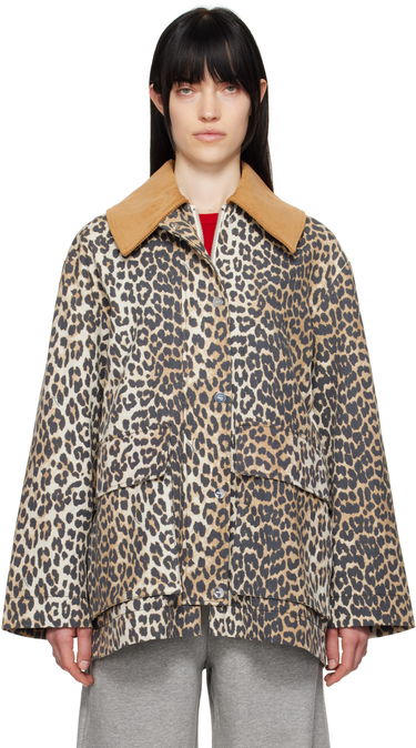 Rockar GANNI Ganni Leopard Print Canvas Midi Jacket Beige | W0391, 0