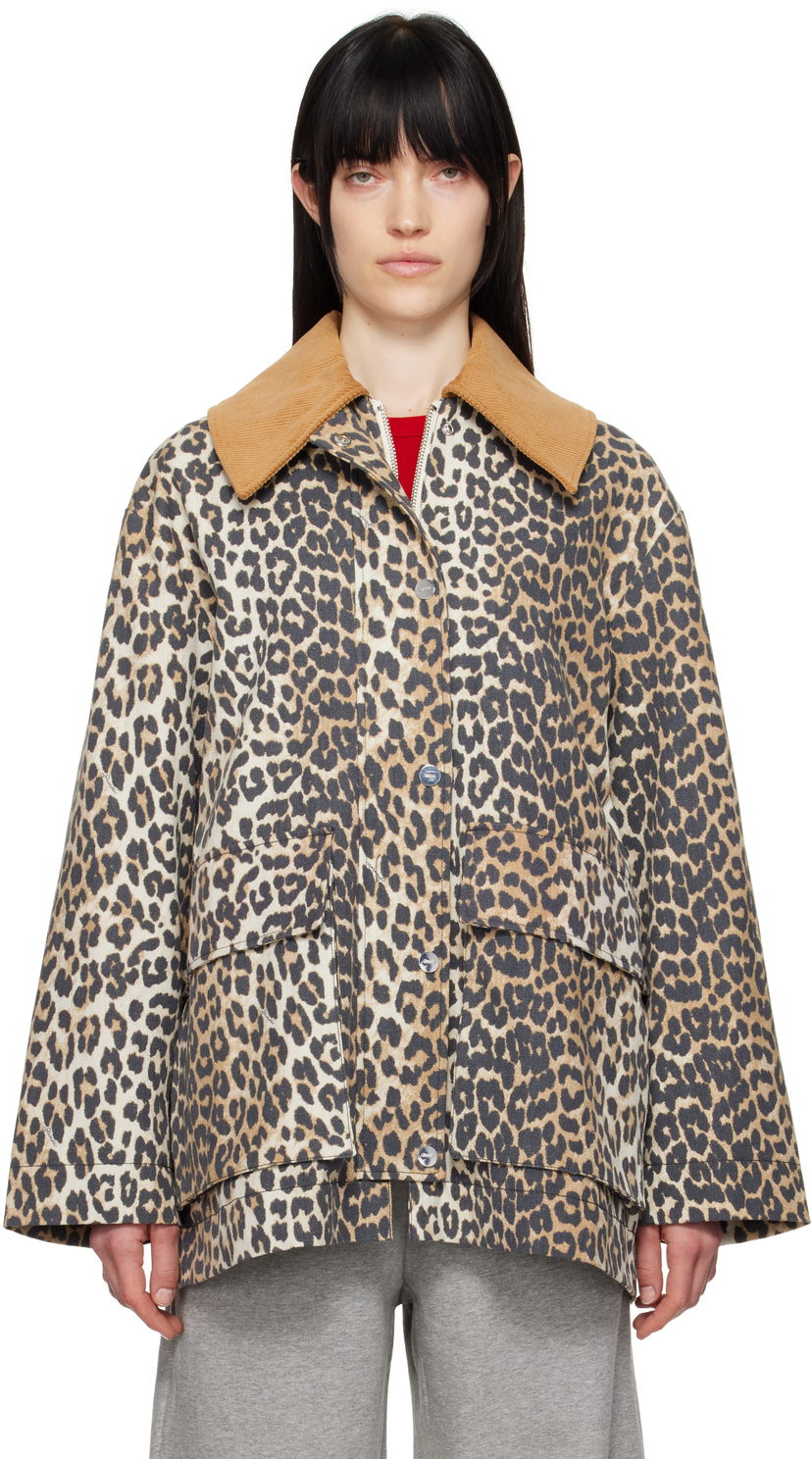 Rockar GANNI Ganni Leopard Print Canvas Midi Jacket Beige | W0391