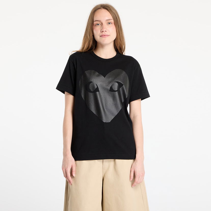 T-shirt Comme des Garçons Comme des Garçons PLAY Logo Print Knit T-Shirt Svart | AX-T190 BLACK