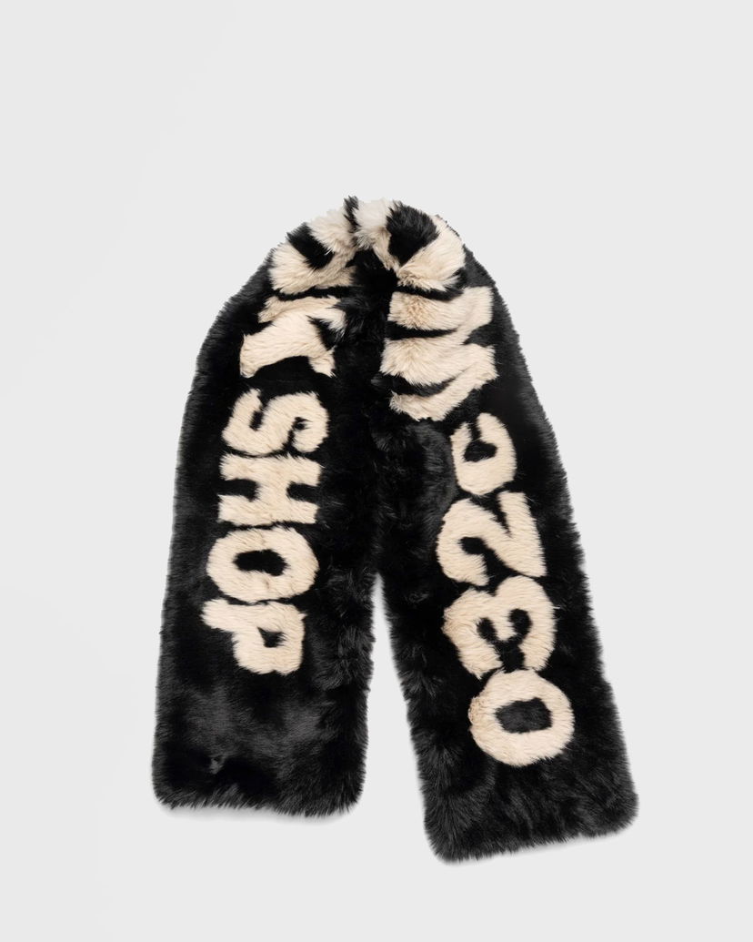 Halsduk 032C Faux Fur Scarf With Lettering Svart | F24-UAW-3303-050