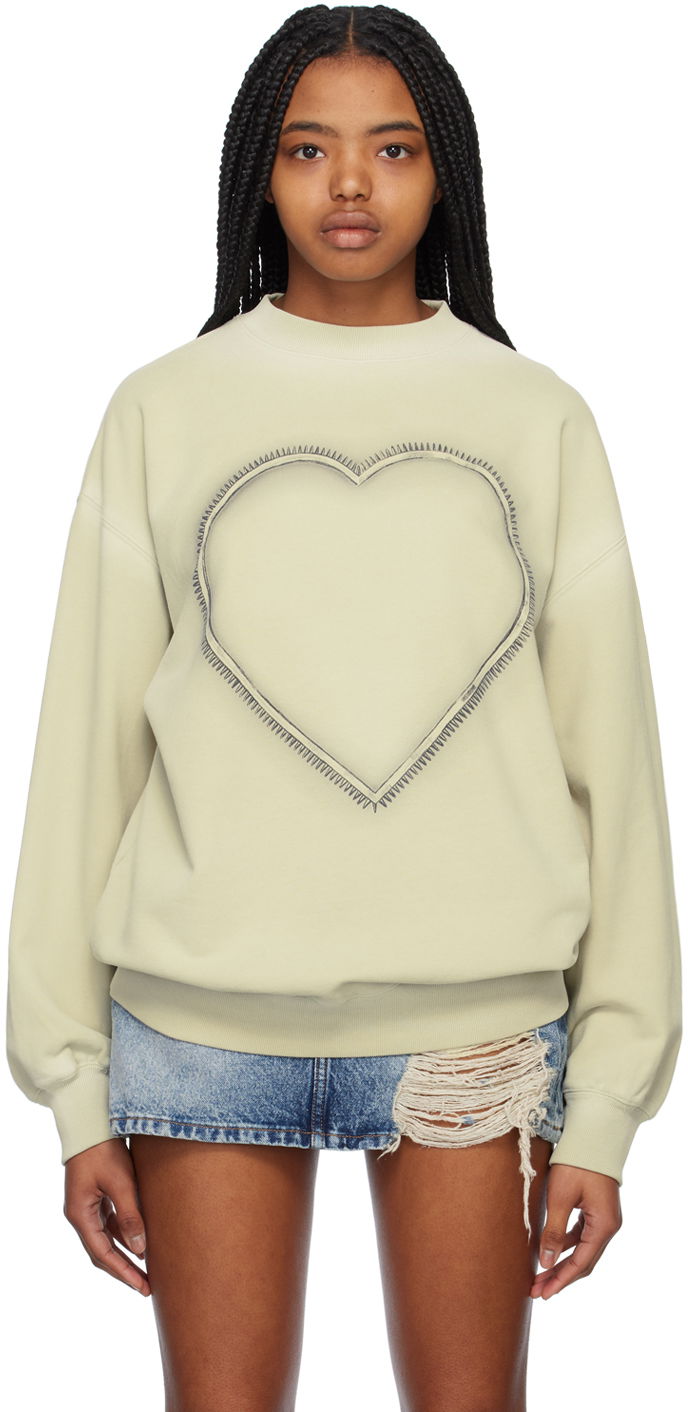 Sweater We11done We11done Heart Choker Sweatshirt Grön | WD-TS1-23-809-U-IV