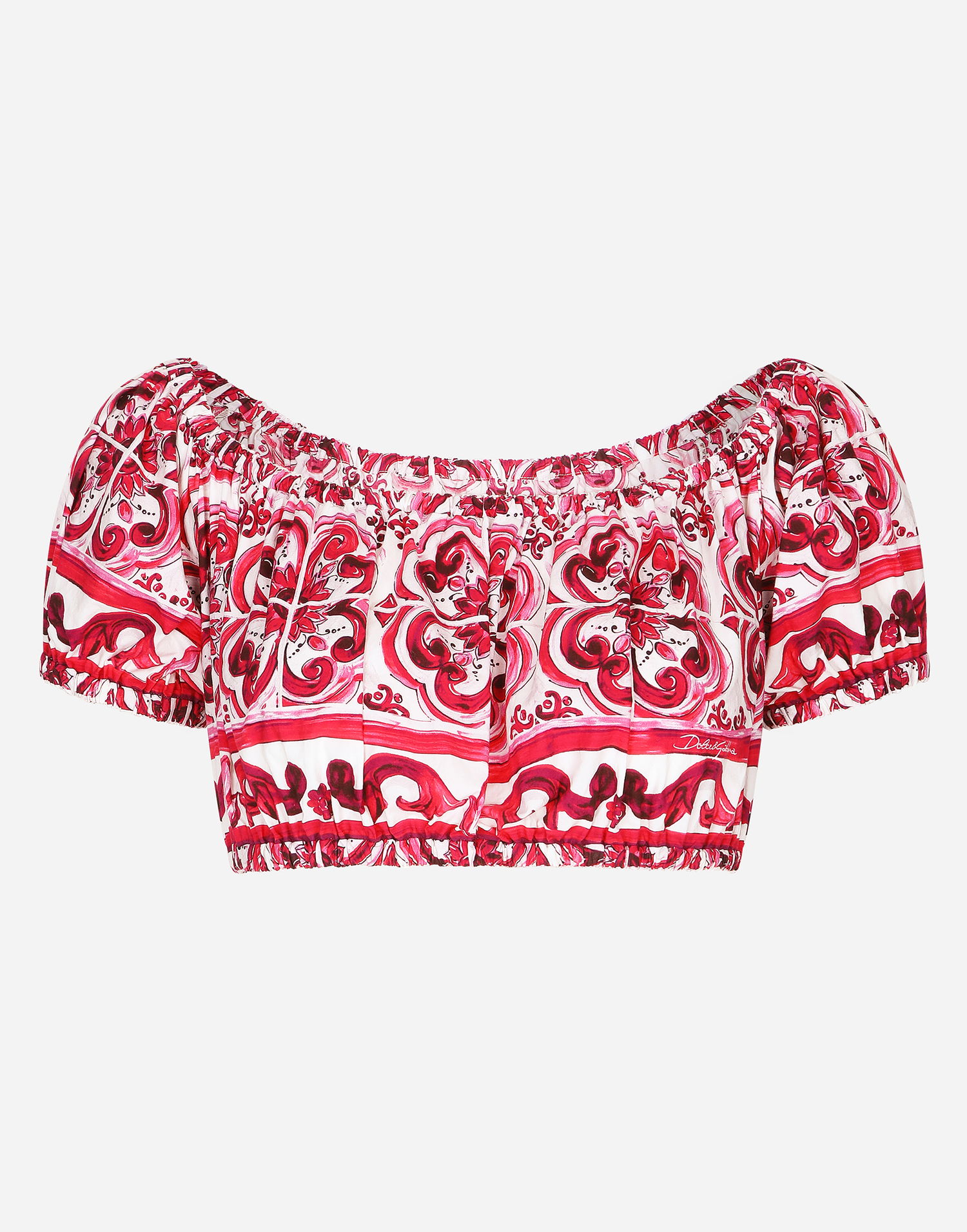Crop top Dolce & Gabbana Majolica-print Poplin Crop Top Rosa | F755RTHH5BAHE3TN, 0
