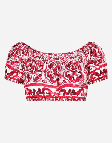 Crop top Dolce & Gabbana Majolica-print Poplin Crop Top Rosa | F755RTHH5BAHE3TN, 0