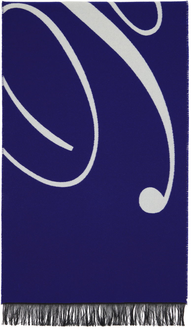 Halsduk Burberry Logo Wool Silk Scarf Blue / Off-White Mörkblå | 8079174