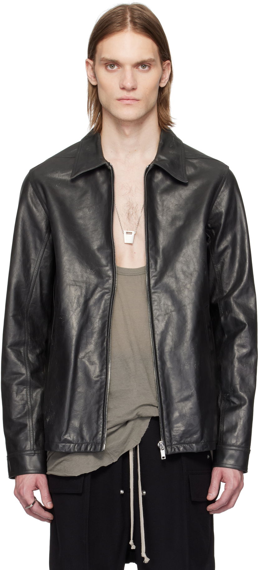 Jacka Rick Owens Rick Owens Hollywood Brad Leather Jacket Svart | RU01E5764 LTP