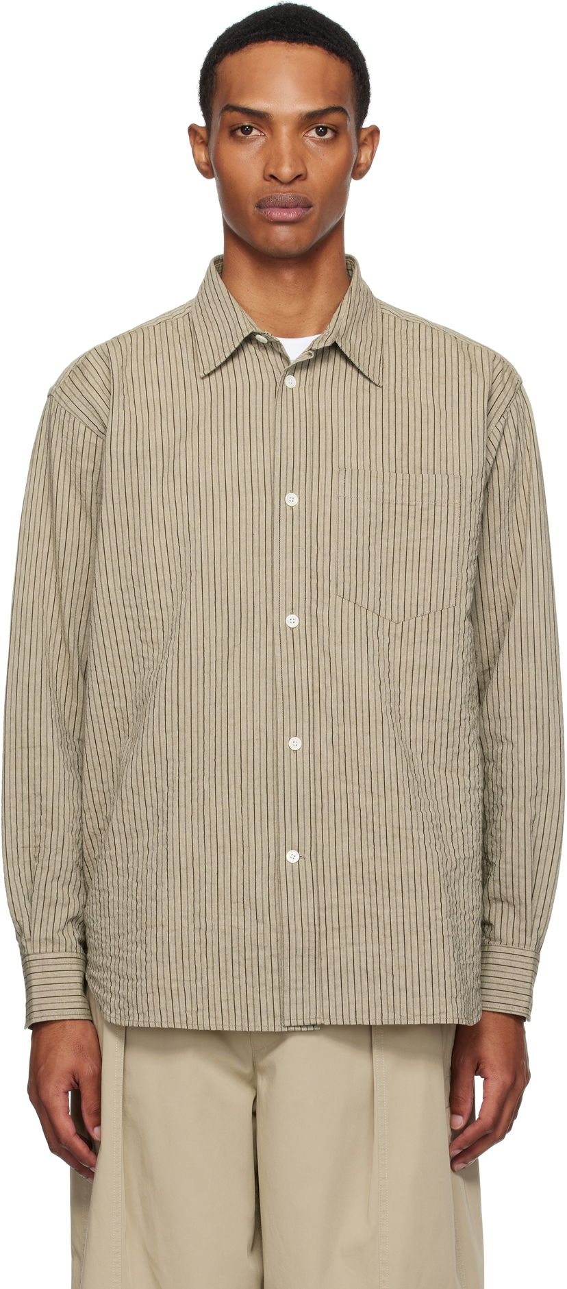 Skjorta NORSE PROJECTS Norse Projects Oversized Striped Shirt Beige | N40-0828