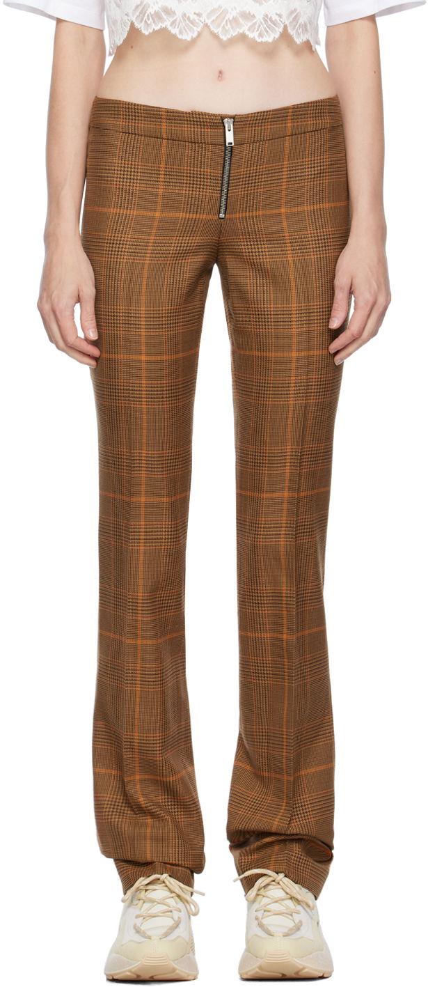 Byxor Stella McCartney Exposed Zip-Fly Glen Plaid Trousers Brun | 6401343CQ750