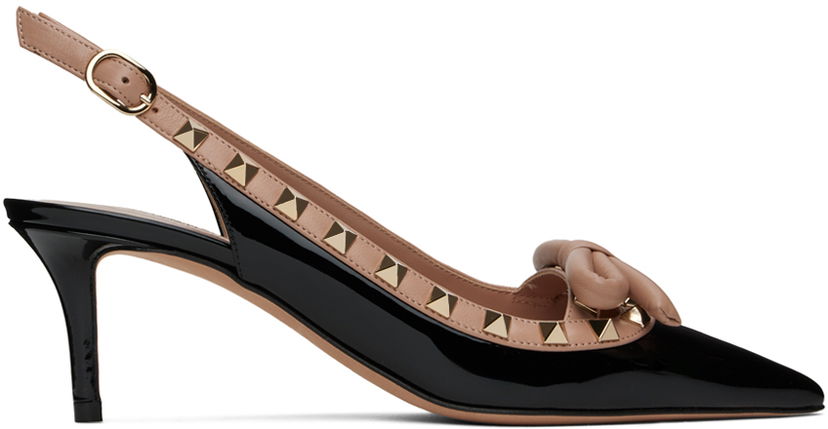 Sneakers och skor Valentino Garavani Black & Pink Rockstud Bow Slingback Heels Svart | 5W2S0IB8TZE