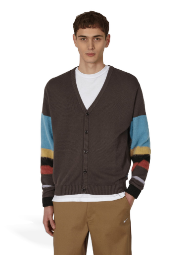 Sweater Awake NY Striped Mohair Sleeve Cardigan Brun | AWK-FW22-KN001 BRO