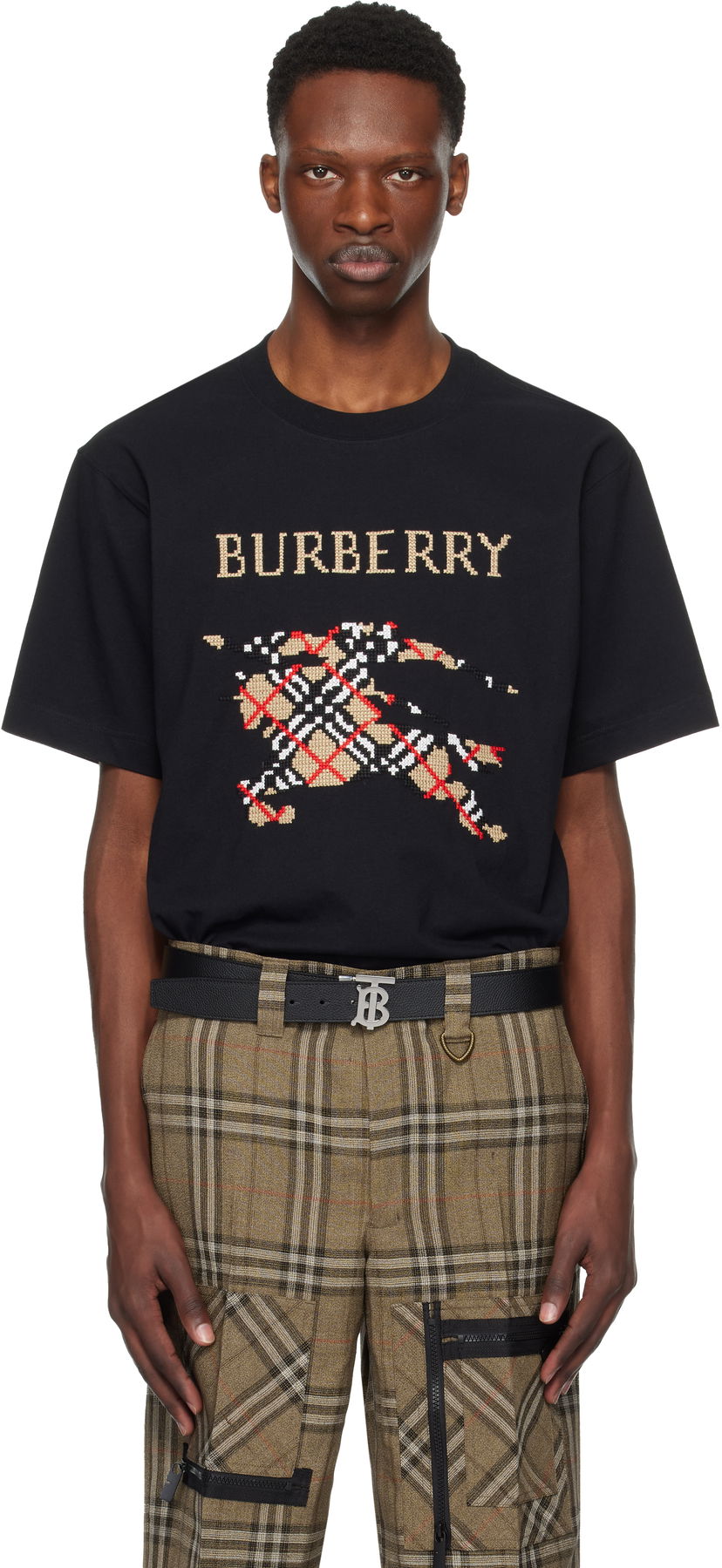 T-shirt Burberry Cross Stitch Horseferry Print Cotton T-Shirt Svart | 8109021