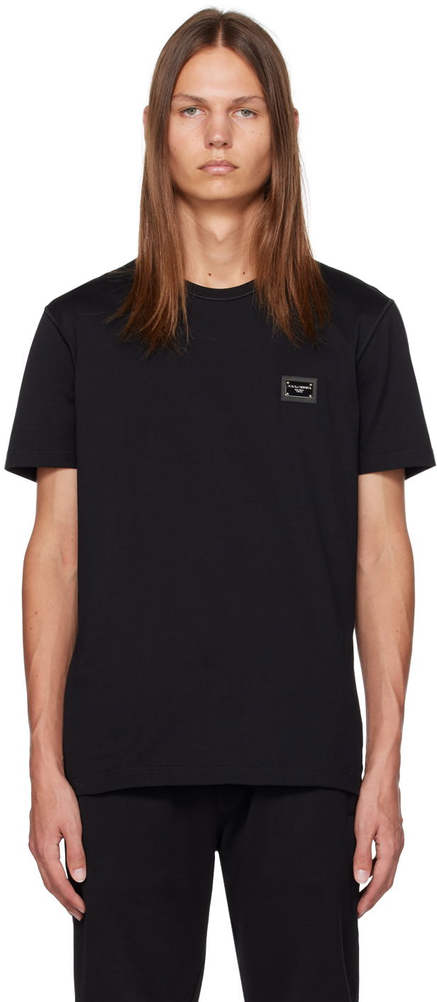 T-shirt Dolce & Gabbana Black Plaque T-Shirt Svart | G8PT1TG7F2I