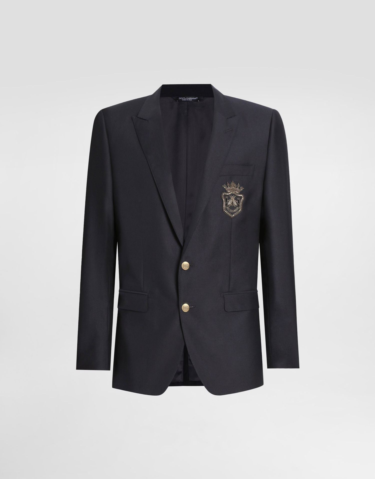 Jacka Dolce & Gabbana Single-Breasted Wool and Silk Jacket with Patch Svart | G2LK0ZFU3H1B0665, 0