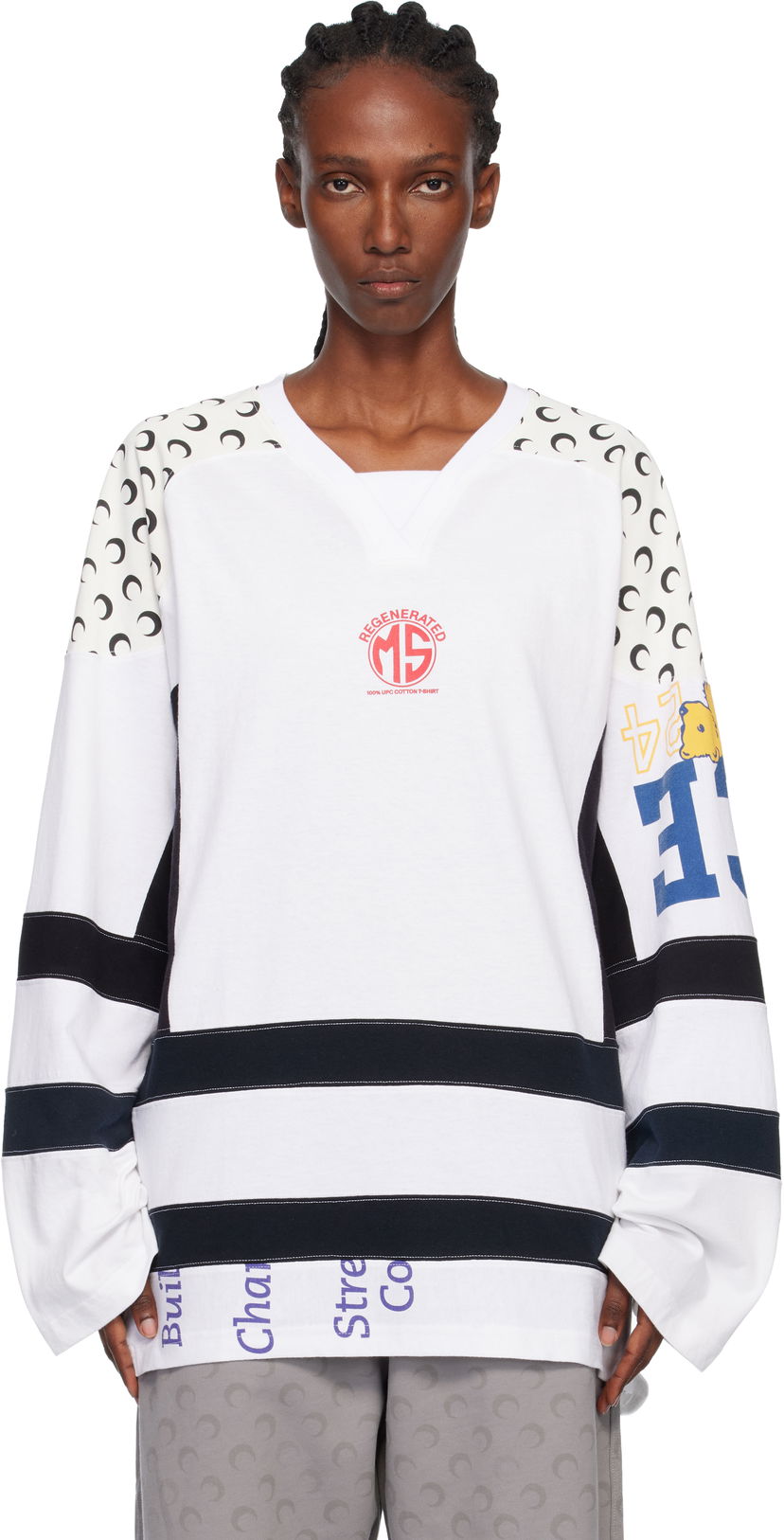 Jersey Marine Serre Regenerated Graphic Cotton Long Sleeve Hockey T-shirt Flerfärgad | MTT095AUJER0003