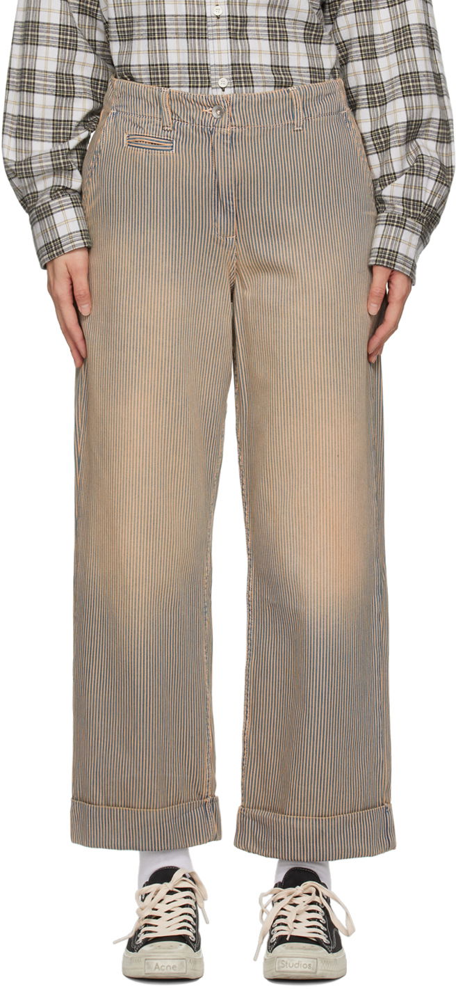 Byxor YMC Striped Sailor Trousers Beige | Q4WAC