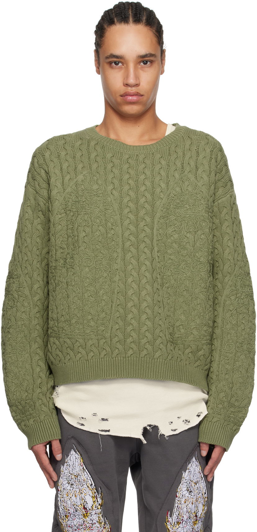 Sweater Who Decides War Who Decides War Cable Knit Sweater Grön | 1110300011SS25