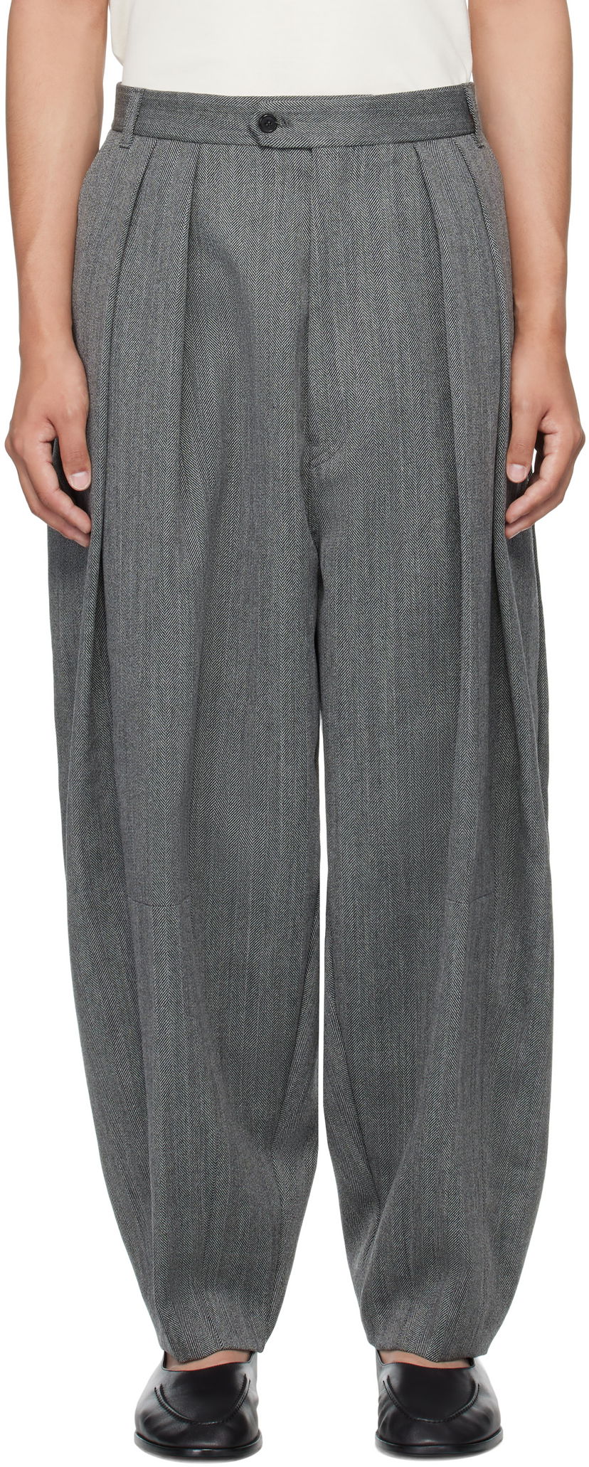 Byxor HED MAYNER Hed Mayner Pleated Wide-Leg Wool Trousers Grå | HMMB30042A-HB103