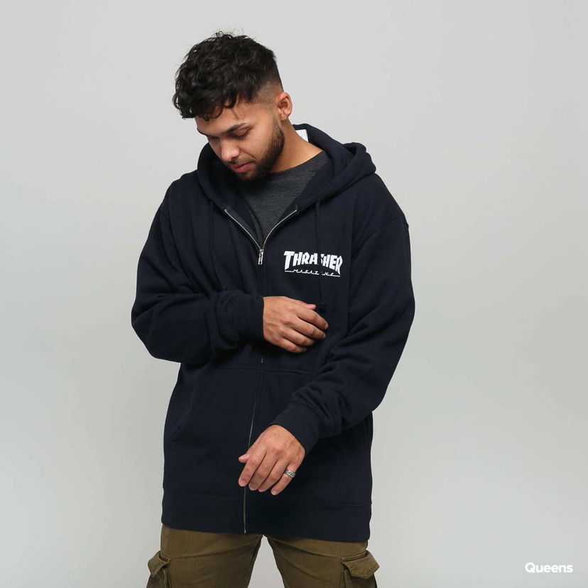 Sweatshirt Thrasher Thrasher Magazine Logo Zip Hoodie Mörkblå | 113109