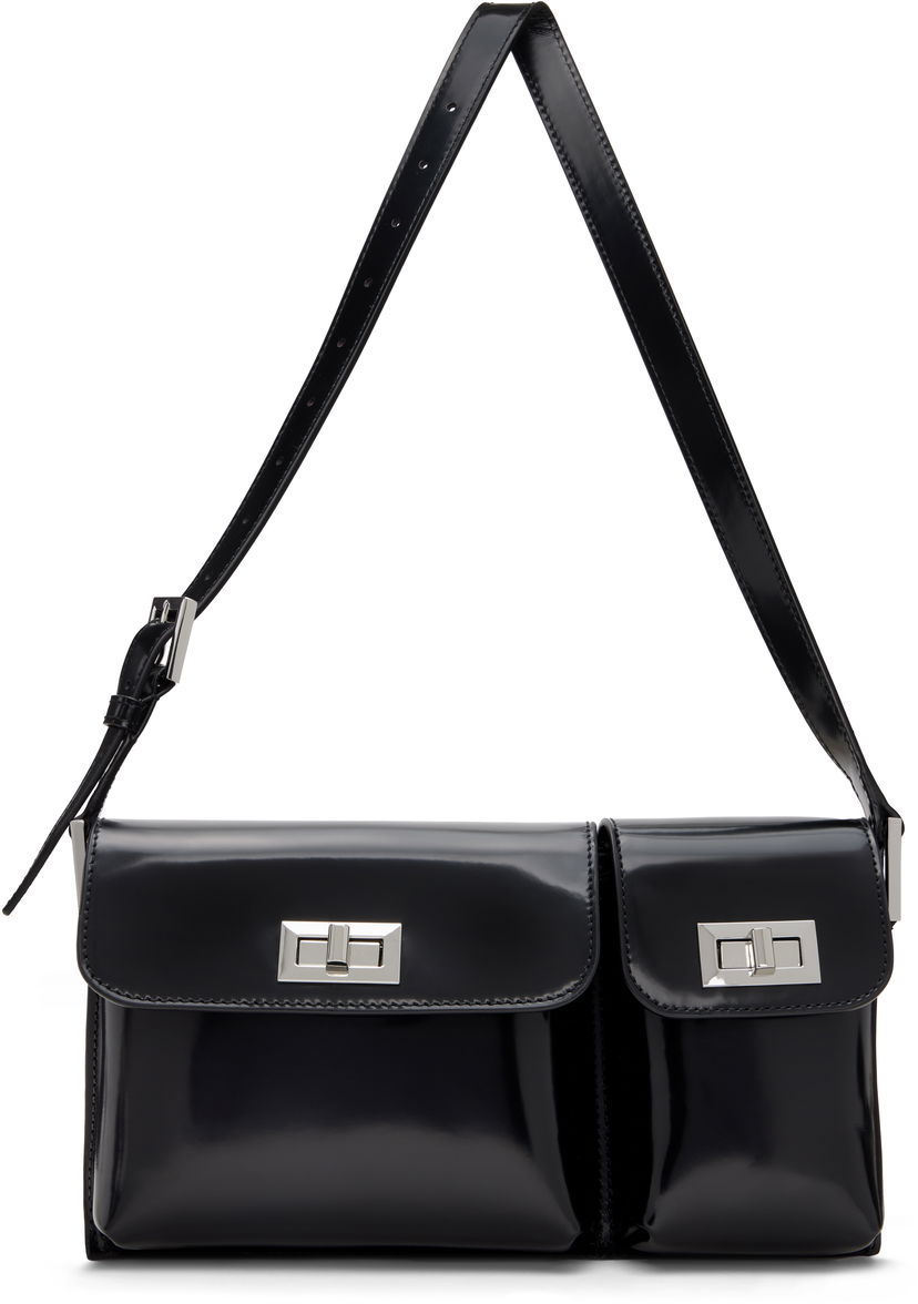 Axelväska BY FAR Semi Patent Leather Shoulder Bag Svart | 20SSBLYSBLWMED