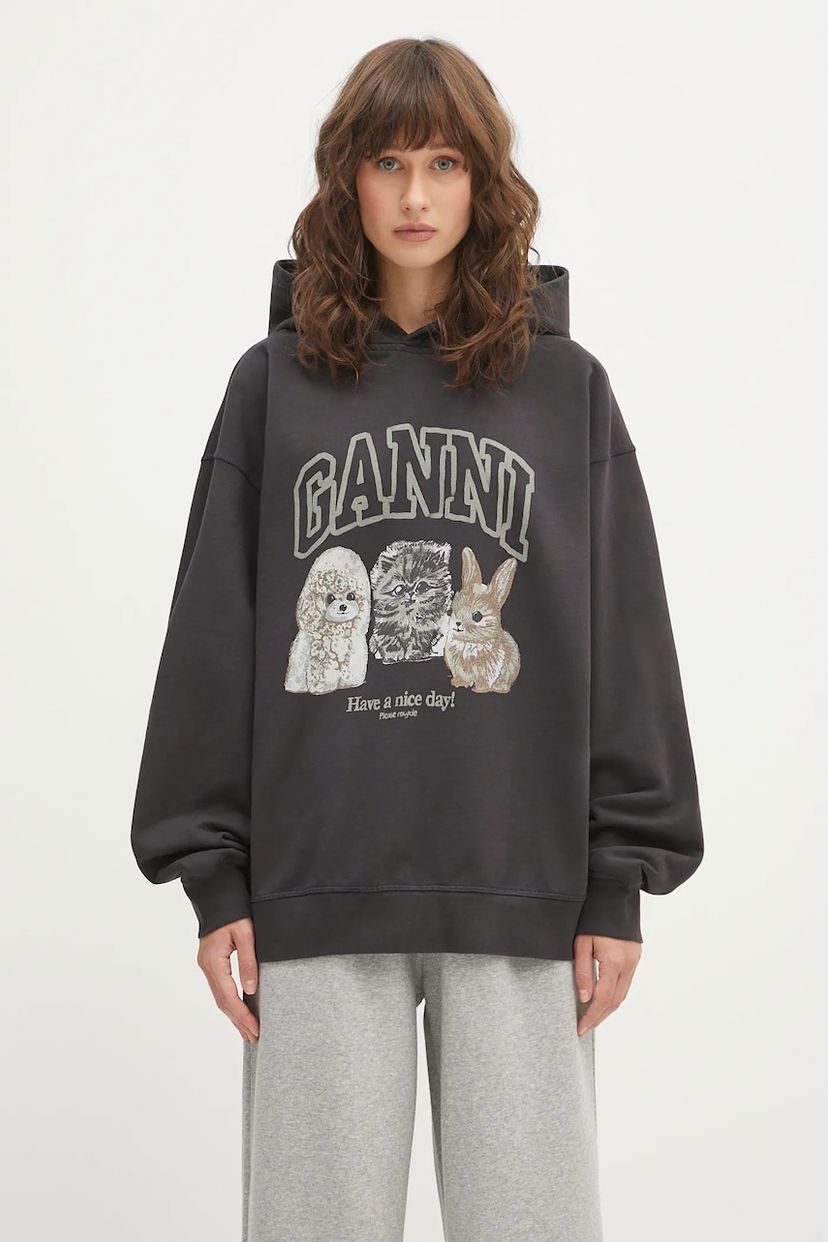 Sweatshirt GANNI GANNI Isoli Oversize Animals Hoodie Svart | T4270