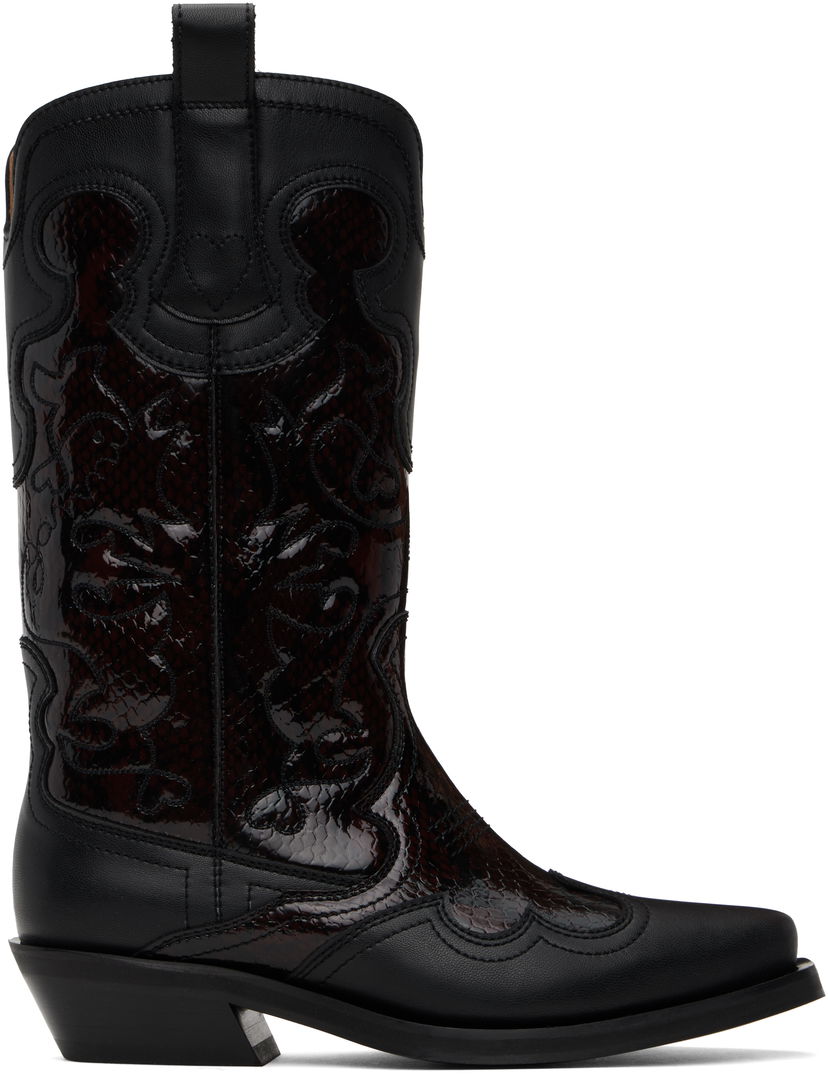Kläder GANNI GANNI Mid Shaft Embroidered Western Boots Svart | S2857