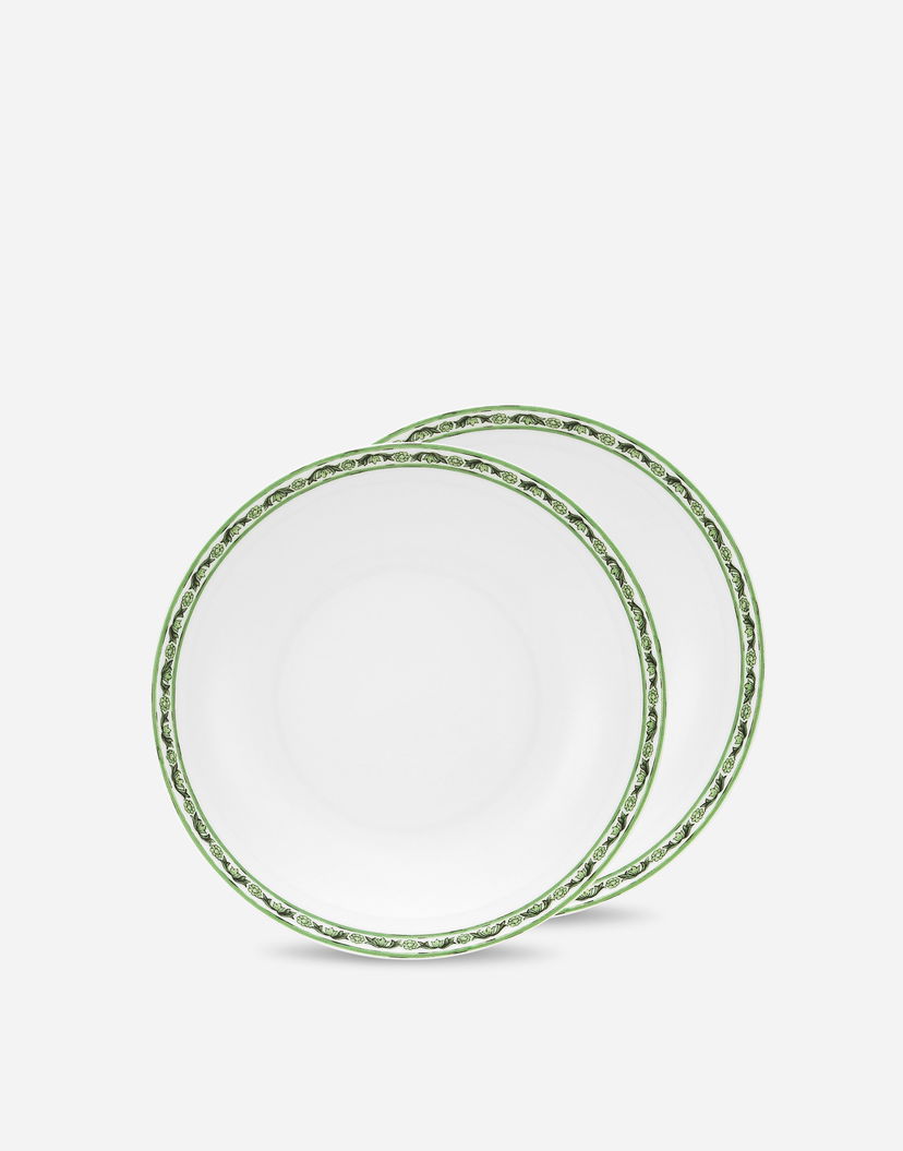 Heminredning Dolce & Gabbana Set of 2 Porcelain Soup Plates With Green Floral Print Grön | TC0S05TCALIUV028