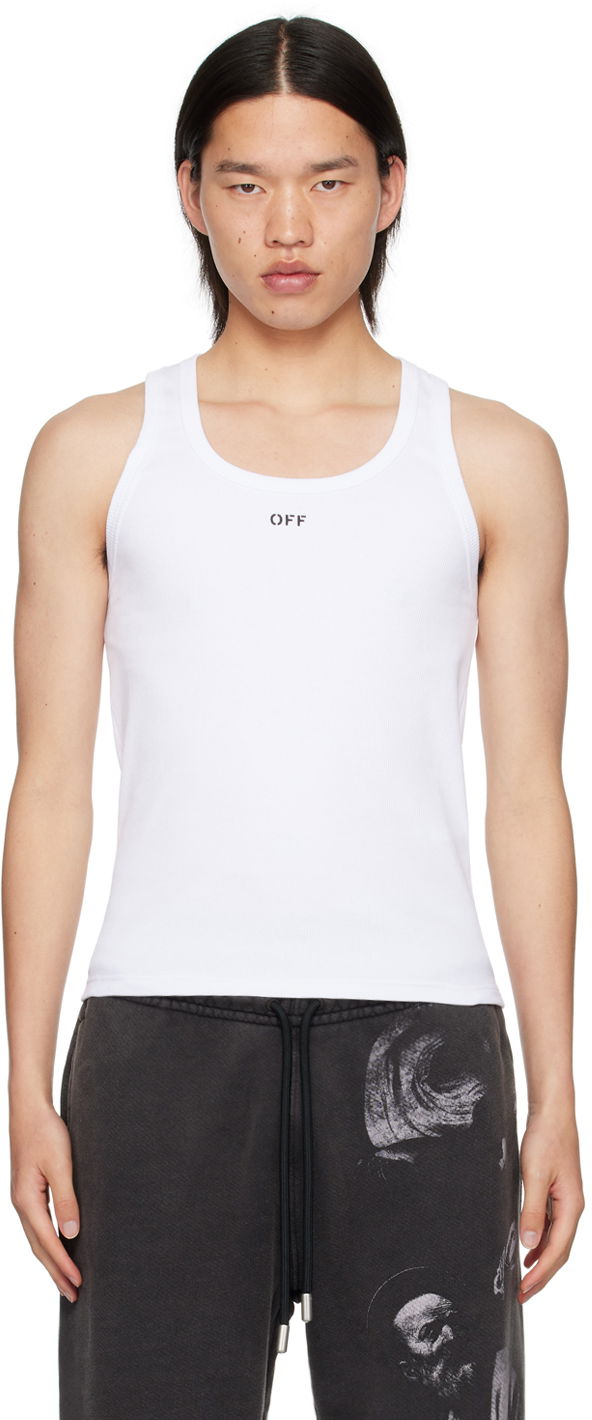 Linne Off-White White Off Stamp Rib Tank Top Vit | OMUY006C99JER0010110