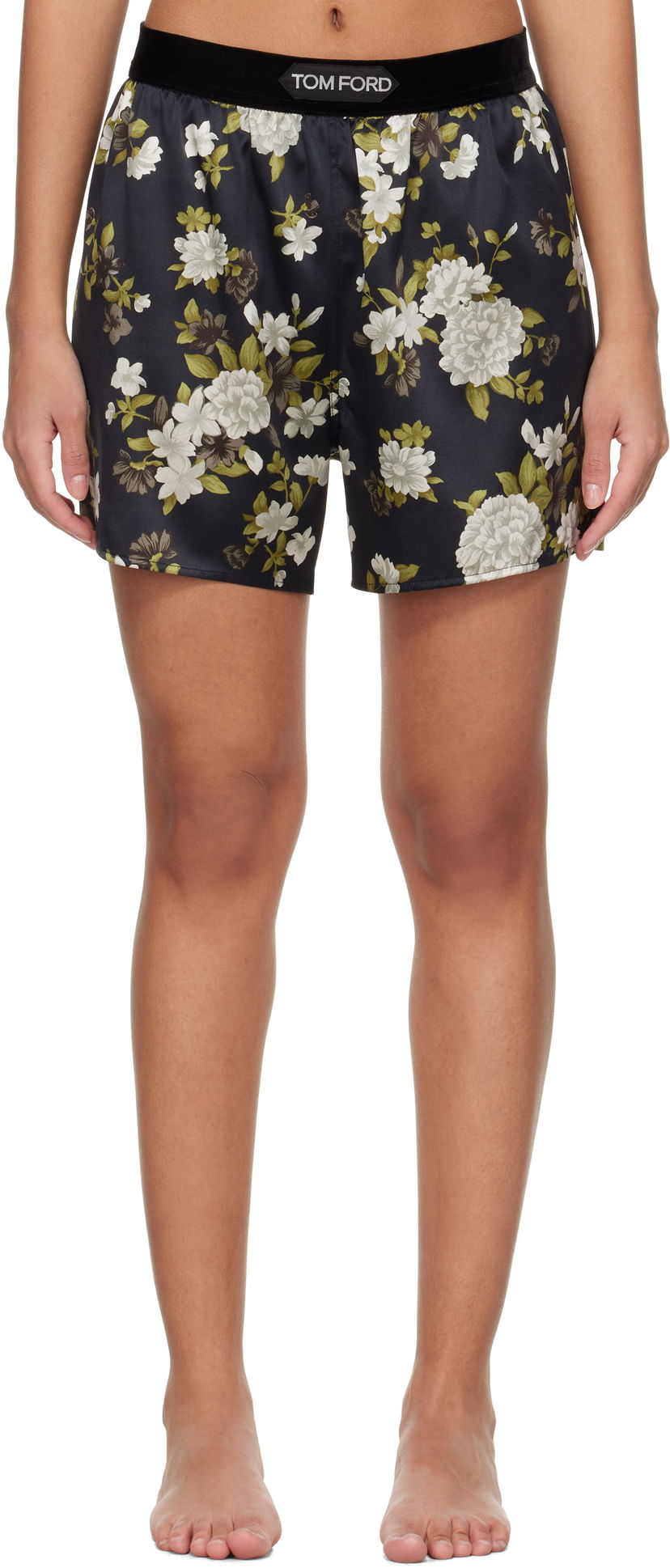Boxare Tom Ford Tom Ford Hendrix Floral Stretch Silk Satin Pyjama Shorts Svart | SH0021-FAP224