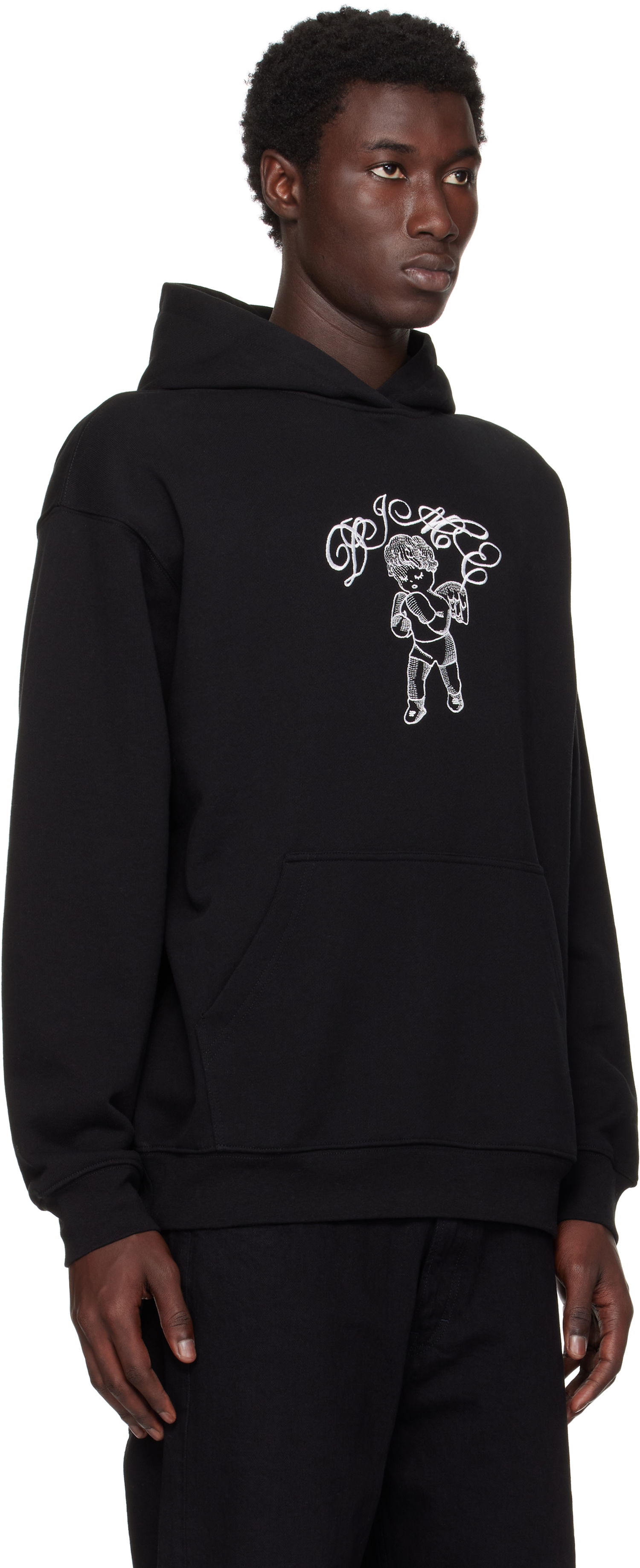 Sweatshirt Dime Embroidered Fighter Hoodie Svart | DIMESU2544BLK, 1